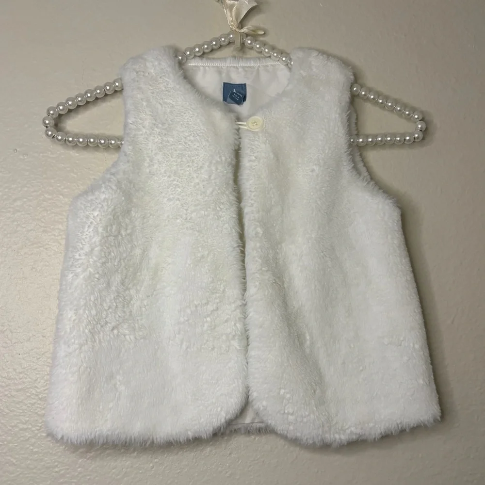 Baby Gap Girls White Faux Fur Open Vest